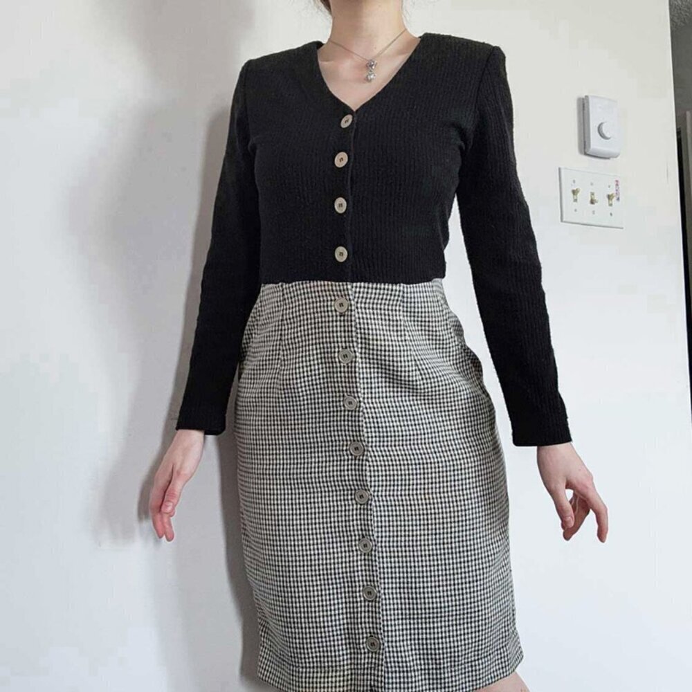 Vintage 90s black & grey houndstooth teacher secretary dress - Picture 5 of 15